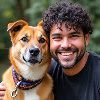 Pablo Herrera con su perro rescatado